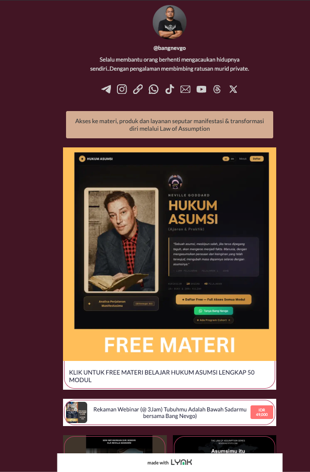 Etalase Lynk.id Bang Nevgo — Pilih produk digital apa saja untuk akses komunitas